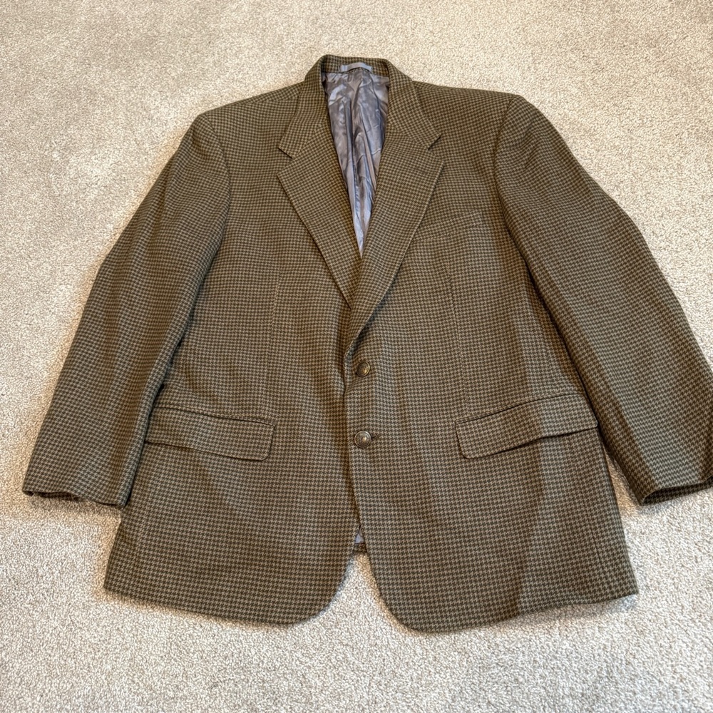 Alan Lebow for Hartz Superfine 100% Cashmere Houndstooth Print Sports Coat USA